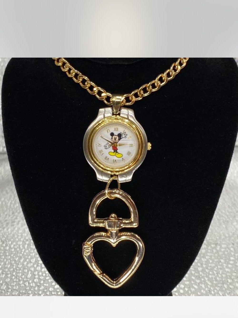 *** Mickey Mouse  ^^^ Gold-Tone Pendant Watch Necklace * Cuban link ***